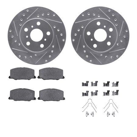 DYNAMIC FRICTION CO 7512-76029, Rotors-Drilled and Slotted-Silver w/ 5000 Advanced Brake Pads incl. Hardware, Zinc Coat 7512-76029